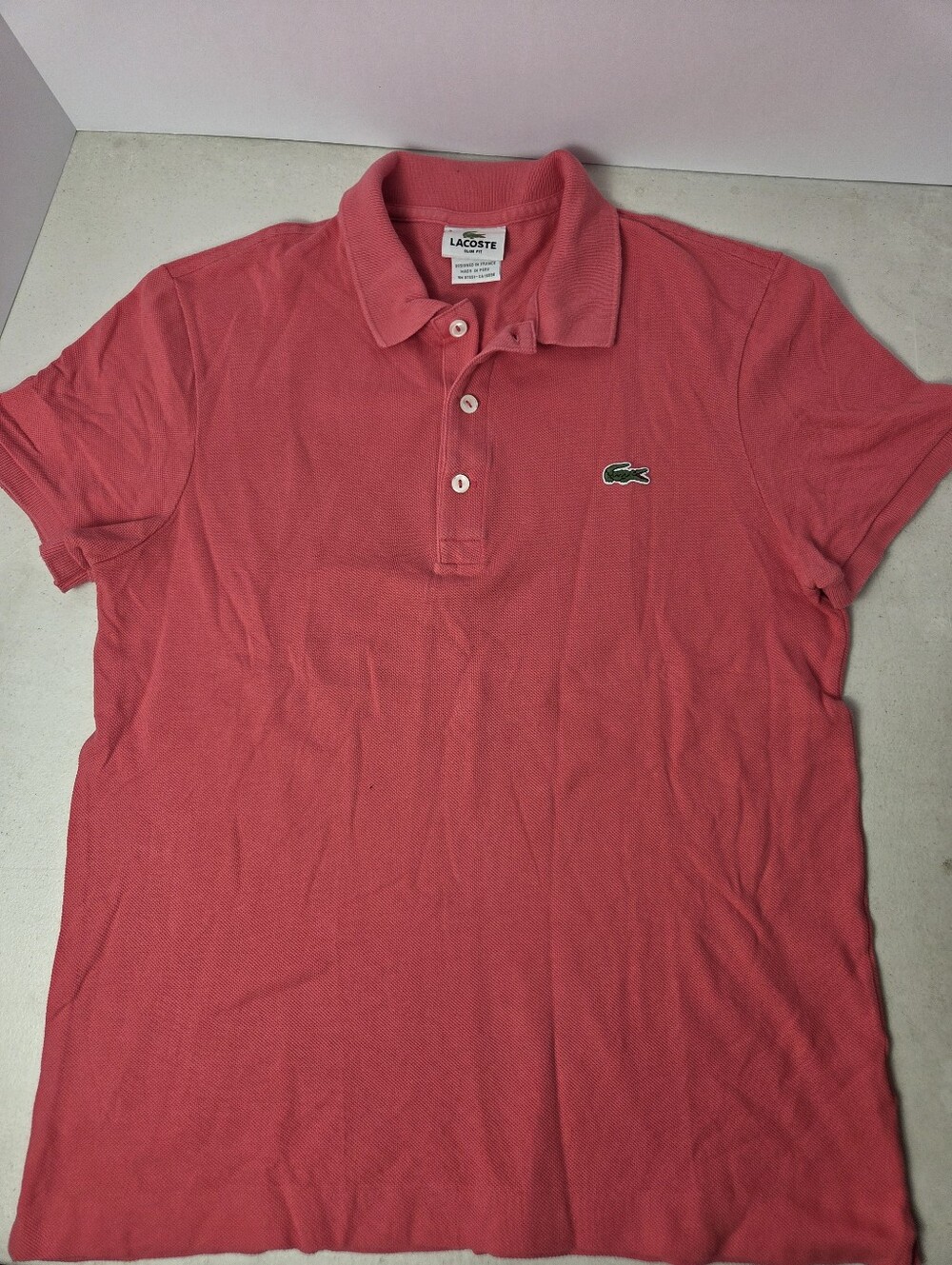 Lacoste Men's Slim Fit Polo Shirt Salmon Pink Pique Cotton Croc Logo Size 3 S
